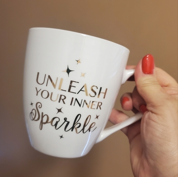 Pfaltzgraff "Unleash Your Inner Sparkle" Goldtone Lettering Coffee Mug - Picture 1 of 8